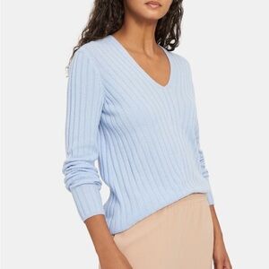 Theory V Neck Pullover Ribbed Cashmere Sweater
